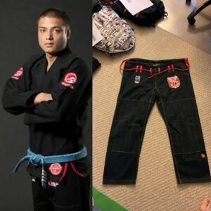 Shoyoroll Batch #14: Gold Star Jiu-Jitsu Gi, featuring a durable 450 GSM pearl weave jacket with reinforced stitching for enhanced durability, complemented by lightweight ripstop pants. The gi showcases a classic gold star emblem on the shoulders, embodying Shoyoroll’s commitment to quality and performance.